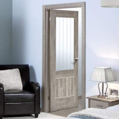 Mexicano Light Grey Laminated 1 Glazed Clear With Frosted Lines Light Panel Interior Door - 1981mm x 762mm