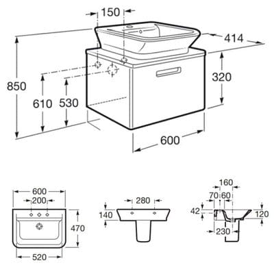 The Gap 600mm Base Bathroom Unit - All Colours