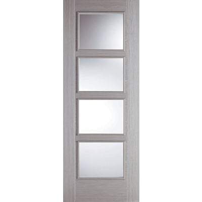 Vancouver Light Grey Pre-Finished 4 Glazed Clear Light Panels Interior Door - 2040mm x 826mm