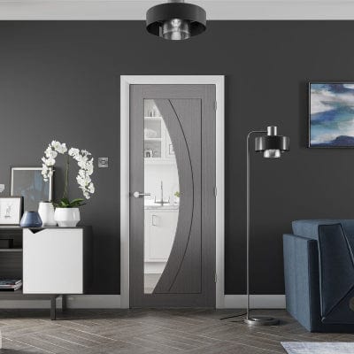 Salerno Pre-Finished Light Grey Internal Door with Clear Glass - 2040 x 726 x 35mm