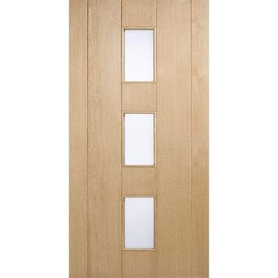Copenhagen Oak Unfinished 3 Double Glazed Frosted Light Panels External Door - 1981mm x 838mm