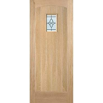 Cottage Oak Unfinished 1 Double Glazed Lead Light Panel External Door - 1981mm x 838mm