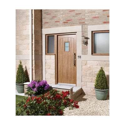 Cottage Oak Unfinished 1 Double Glazed Lead Light Panel External Door - 2135mm x 915mm