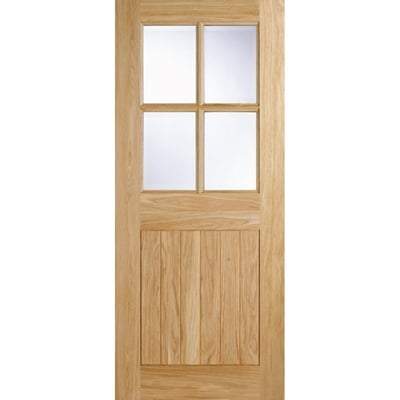 Cottage Oak Unfinished 4 Double Glazed Clear Light Panels External Door - 2032mm x 813mm
