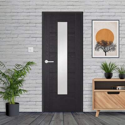 Vancouver Black Ash Pre-Finished Laminate 1 Glazed Clear Light Panel Interior Door - All Sizes