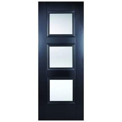 Amsterdam Black Primed 3 Glazed Clear Bevelled Light Panel Interior Door - 1981mm x 838mm