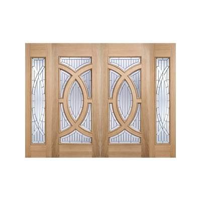 Majestic Oak Unfinished 7 Double Glazed Bevelled Zinc Clear Light Panels External Door - 1981mm x 838mm