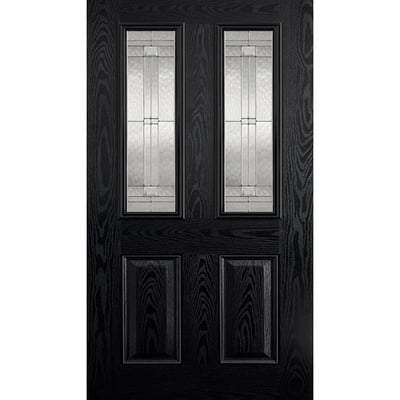 Malton Black GRP Pre-Finished 2 Double Glazed Lead Light Panels External Door - 1981mm x 838mm