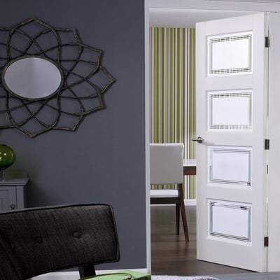 Contemporary White Primed 4 Frosted Light Panels Interior Door - 1981mm x 813mm