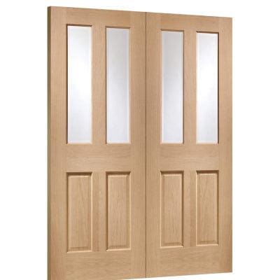 Malton Internal Oak Rebated Door Pair with Clear Bevelled Glass