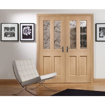 Malton Internal Oak Rebated Door Pair with Clear Bevelled Glass