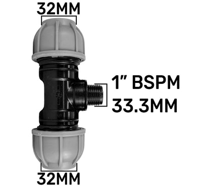 IBC 2” S60X6 – 1" BSPF Extender Adaptor with MDPE Tee 32mm