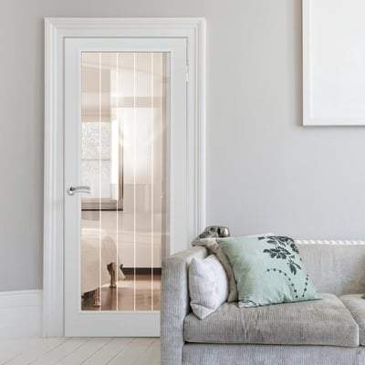 Moulded Textured Vertical White Primed 1 Glazed Clear With Frosted Lines Light Panel - All Sizes