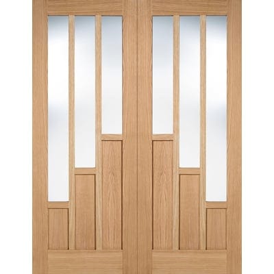 Oak Coventry 3 Light Panel Pair Un-Finished Internal Doors - 1981mm x 1524mm