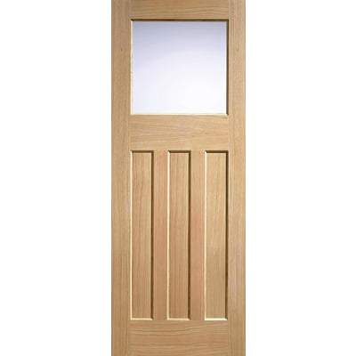 Oak DX 30's Style - 1 Glazed Frosted Glass Light Panel Un-Finished Internal Door - 1981mm x 762mm