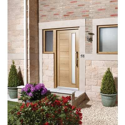 Goodwood Oak Unfinished 1 Double Glazed Frosted Light Panel External Door - 1981mm x 762mm