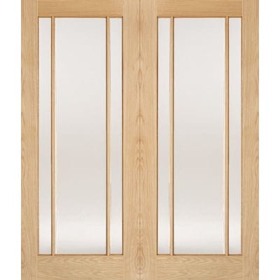 Oak Lincoln 3 Glazed Clear Light Panel Un-Finished Internal French Doors - 1981mm x 1524mm