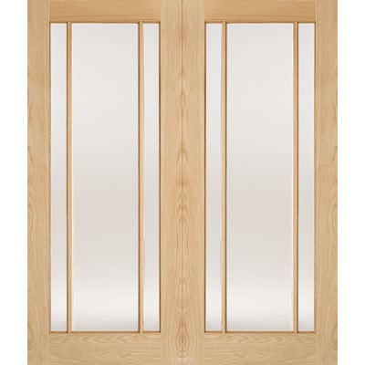 Oak Lincoln 3 Glazed Clear Light Panel Un-Finished Internal French Doors - All Sizes