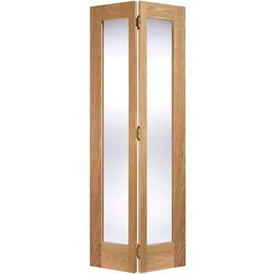 Oak Pattern 10 - Bi-Fold x 2 Glazed Clear Light Panels Un-Finished Internal Door - 1981mm x 762mm