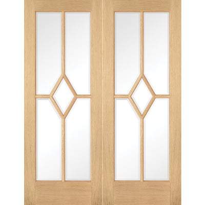 Oak Reims 5 Glazed Clear Panels (Diamond) Pre-Finished Internal French Doors - 1981mm x 1168mm