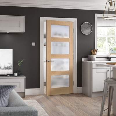 Oak Shaker 4 Clear Glass Light Panel Pre-Finished Internal Door - 1981mm x 533mm