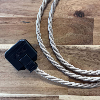 Cream / Linen Braided Fabric Decorative Extension Lead - 2 Gang Black Trailing Socket