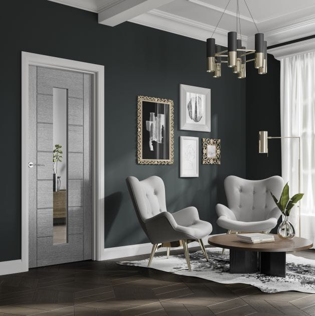 Palermo Pre-Finished Light Grey Door with Clear Glass - 2040 x 726mm