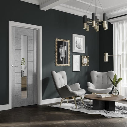 Palermo Pre-Finished Light Grey Door with Clear Glass - 2040 x 726mm