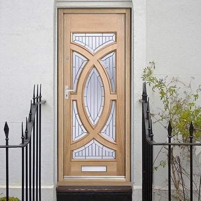 Majestic Oak Unfinished 7 Double Glazed Bevelled Zinc Clear Light Panels External Door - 1981mm x 762mm