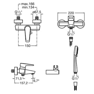 Esmai Wall Mounted Bath Shower Mixer Tap & Shower