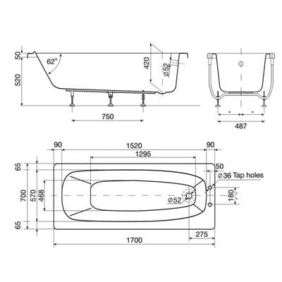 Malaga Bath 1700 x 700mm 2 Tap Holes