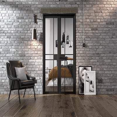 Greenwich Black Primed 10 Glazed Clear Light Panels Interior Room Divider - 2031mm x 1246mm