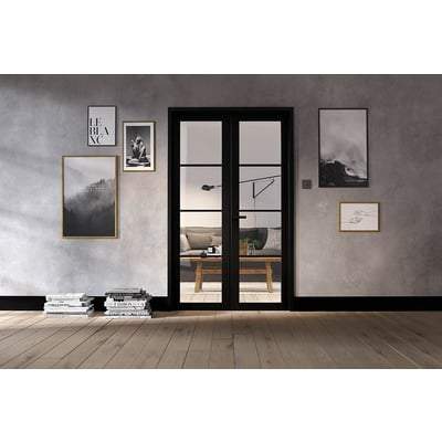 Soho Black Primed 8 Glazed Clear Light Panels Interior Room Divider - 2031mm x 1246mm