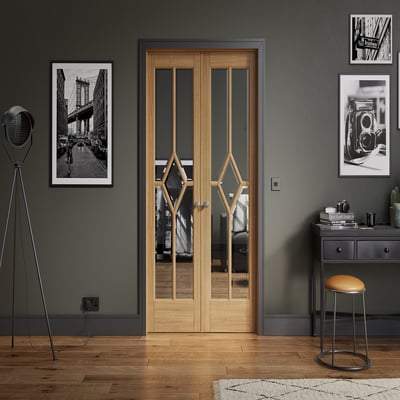 Reims Oak Pre-Finished 10 Glazed Clear Light Panels Interior Room Divider - 2031mm x 1246mm