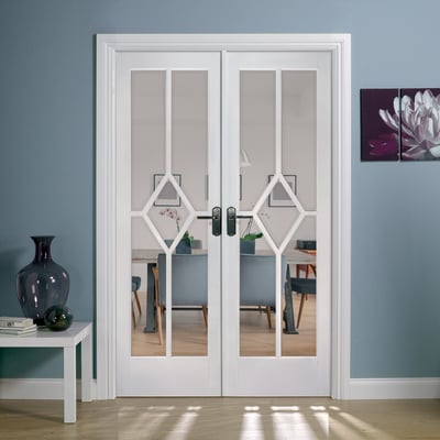 Reims White Primed 10 Glazed Clear Bevelled Light Panels Interior Room Divider - 2031mm - 1246mm