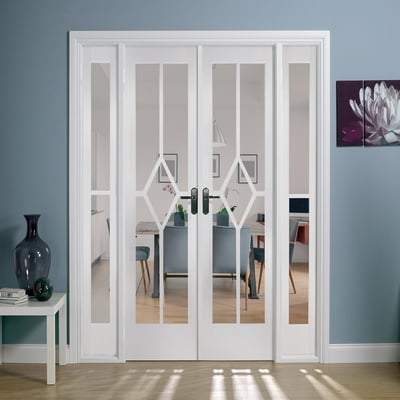 Reims White Primed 14 Glazed Clear Bevelled Light Panels Interior Room Divider - 2031mm - 1904mm