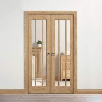 Lincoln Oak Unfinished 6 Glazed Clear Light Panels Interior Room Divider - 2031mm x 1246mm