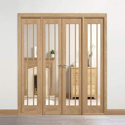 Lincoln Oak Unfinished 12 Glazed Clear Light Panels Interior Room Divider - 2031mm x 2478mm