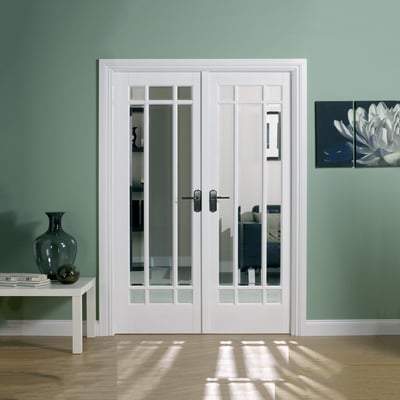 Manhattan White Primed 18 Glazed Clear Bevelled Light Panels Interior Room Divider - 2031mm x 1246mm