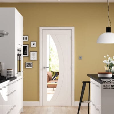 Salerno Internal White Primed Fire Door with Clear Glass