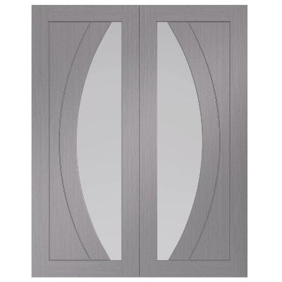 Salerno Pre-Finished Internal Light Grey Door Pair (Clear Glass) - 1981 x 1168 x 40mm