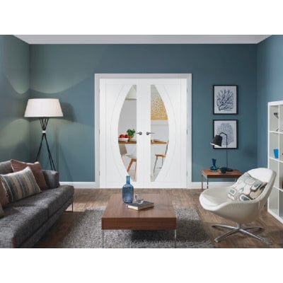 Salerno Internal White Primed Rebated Door Pair with Clear Glass
