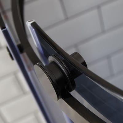 Sphere Curved Quadrant Shower Enclosure, Tinted Glass w/ Cut-Out Top Panel & Sliding Door