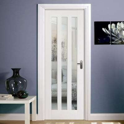 Utah White Primed 3 Glazed Clear Light Panels Interior Door - 1981mm x 686mm