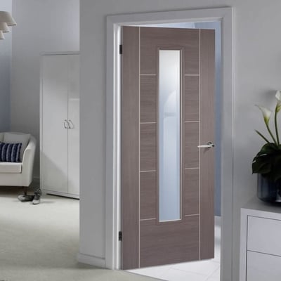 Vancouver Medium Grey Laminated 1 Glazed Clear Light Panel Interior Door - All Sizes