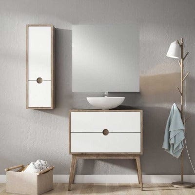 Kompass 2 Drawer Vanity Unit Oak/White - 800 x 480 x 450mm