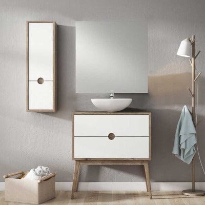 Kompass 2 Drawer Vanity Unit Oak/White & Lavabo Garbo Wash Basin