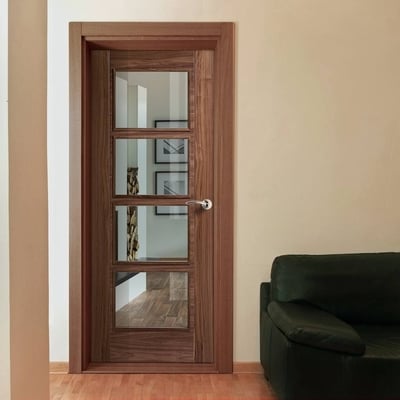 Vancouver Walnut Pre-Finished 4 Glazed Clear Light Panels Interior Fire Door FD30 - All Sizes
