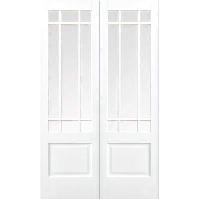 Downham White Primed 9 Glazed Clear Bevelled Light Panels Pair Interior Doors - 1981mm x 1168mm