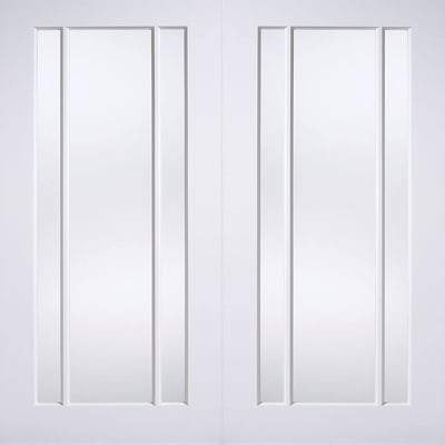 Lincoln White Primed 3 Glazed Clear Light Panels Pair Interior Doors - 1981mm x 914mm